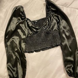 Satin Puff Sleeve Crop Top